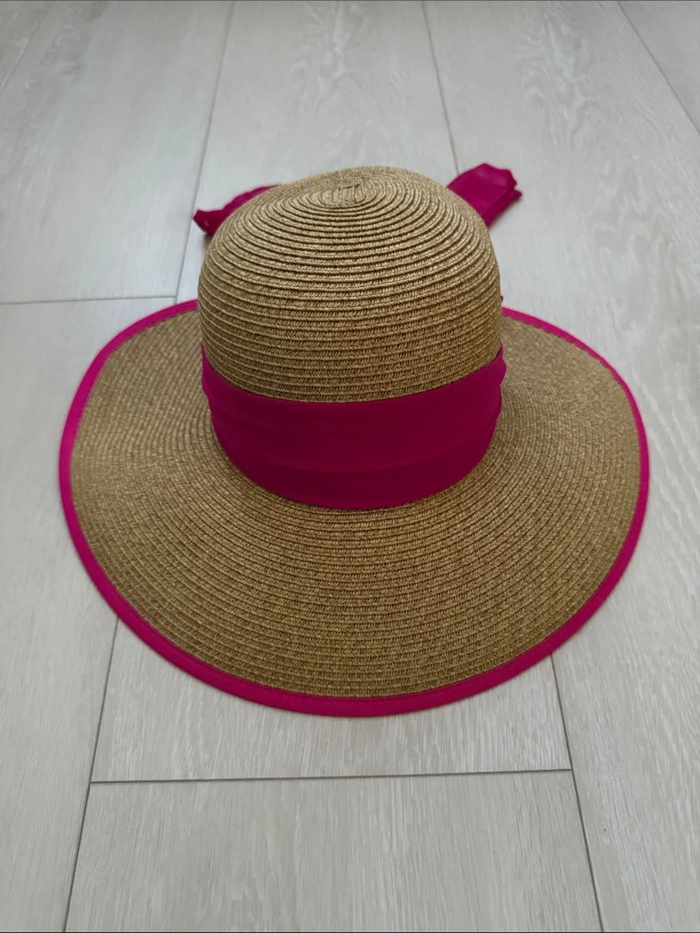 San Diego Hat Company Straw Sun Hat with Hot Pink Band and Trim